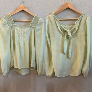 MINE Sage Polka Dot Blouse Smart Ruffle Women's Small